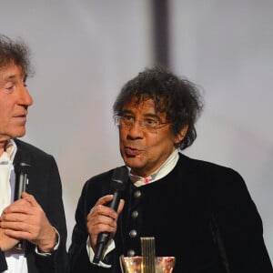 Alain Souchon et Laurent Voulzy lors de la 30e cérémonie des Victoires de la Musique qui s'est tenue au Zénith de Paris, le 13 février 2015. Photo par NIcolas Briquet/ABACAPRESS.COM