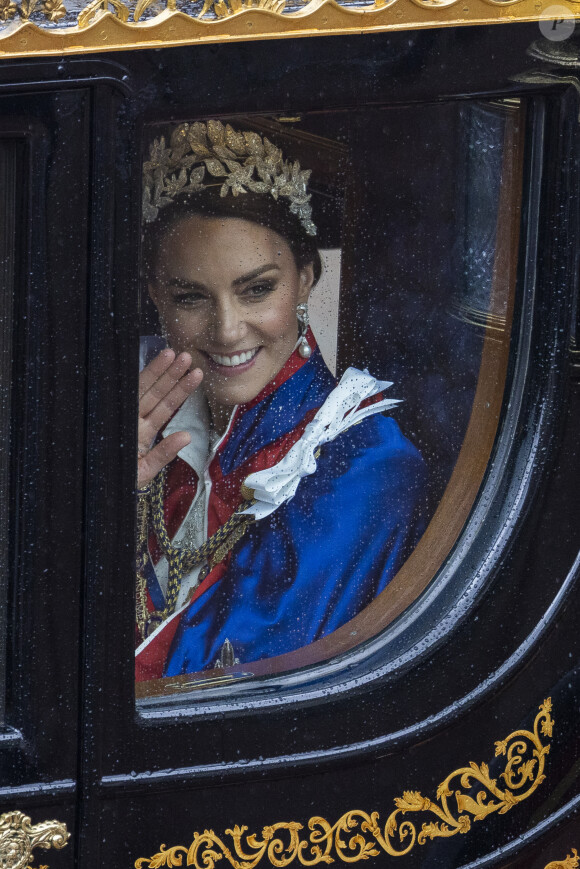 Catherine (Kate) Middleton, princesse de Galles lors de la cérémonie de couronnement du roi d'Angleterre à Londres, Royaume Uni, le 6 mai 2023. 