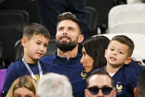 GIROUD Olivier (FRA) en famille avec sa femme Jennifer et leurs enfants - People et joueurs en famille dans les tribunes lors du match de demi-finale "France - Maroc" lors de la Coupe du Monde 2022 au Qatar (FIFA World Cup Qatar 2022). © JB Autissier / Panoramic / Bestimage 