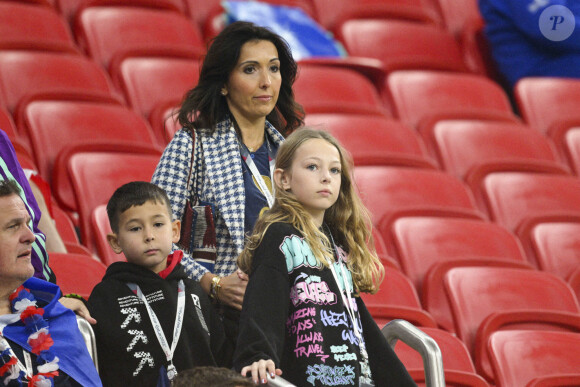 Jennifer Giroud - femme de GIROUD Olivier (FRA) en tribune avant le match de football de quart de finale opposant la France à l'Angleterre lors de la coupe du Monde (FIFA 2022) au stade Al Bayt à Al Khor au Qatar, le 10 décembre 2022. © Jean-Baptiste Autissier/Panoramic/Bestimage 