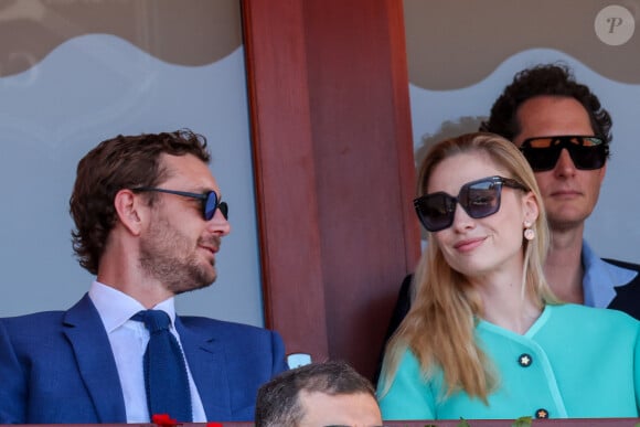 Pierre Casiraghi et Beatrice Borromeo lors de la finale du tournoi de tennis Masters 1000 de Monte-Carlo à Roquebrune-Cap-Martin, France, le 14 avril 2024. © Claudia Albuquerque/Bestimage