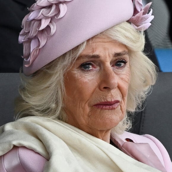 La reine consort Camilla Parker Bowles - La famille royale d'Angleterre lors des commémorations du 80ème anniversaire du débarquement (D-Day) à Portsmouth. Le 5 juin 2024 © Dylan Martinez / Pool / Bestimage 