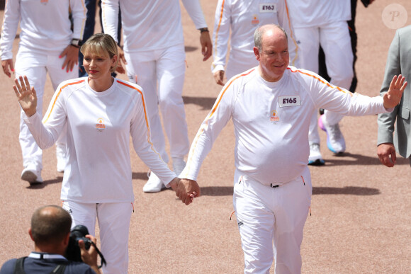 Arrivée de la flamme olympique à Monaco en présence de Charlene et Albert de Monaco. Photo de Pascal Le Segretain/Pool/ABACAPRESS.COM