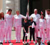 Mais aussi avec des célèbres sportifs.
Arrivée de la flamme olympique à Monaco en présence de Charlene et Albert de Monaco, 18 juin 2024. Photo de Pascal Le Segretain/Pool/ABACAPRESS.COM