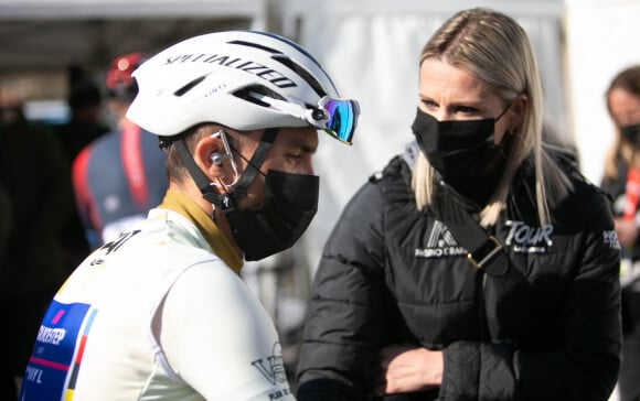 Julian Alaphilippe de l'équipe Quick-Step Alpha Vinyl et Marion Rousse lors du Tour de la Provence 2022, le 13 février 2022 à Lure. Laurent Lairys/ABACAPRESS.COM