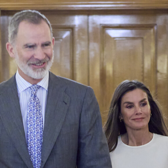 Letizia d'Espagne, Felipe d'Espagne - Réception du président de la Motion Picture Association, Charles H. Rivkin, en voyage en Espagne pour la première fois pour la cérémonie des MPA Awards. 27 juin 2024, Palais de la Zarzuela, Madrid.