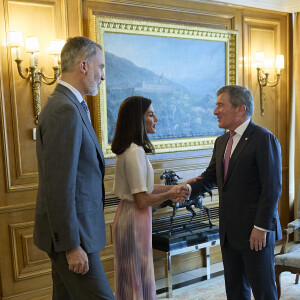 Letizia d'Espagne, Felipe d'Espagne - Réception du président de la Motion Picture Association, Charles H. Rivkin, en voyage en Espagne pour la première fois pour la cérémonie des MPA Awards. 27 juin 2024, Palais de la Zarzuela, Madrid.