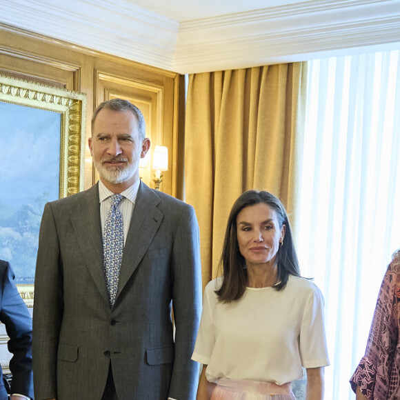 Letizia d'Espagne, Felipe d'Espagne - Réception du président de la Motion Picture Association, Charles H. Rivkin, en voyage en Espagne pour la première fois pour la cérémonie des MPA Awards. 27 juin 2024, Palais de la Zarzuela, Madrid.