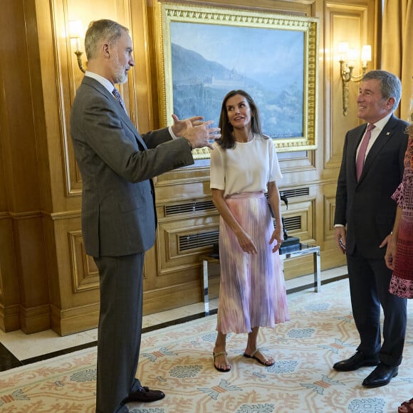 Letizia d'Espagne, Felipe d'Espagne - Réception du président de la Motion Picture Association, Charles H. Rivkin, en voyage en Espagne pour la première fois pour la cérémonie des MPA Awards. 27 juin 2024, Palais de la Zarzuela, Madrid.