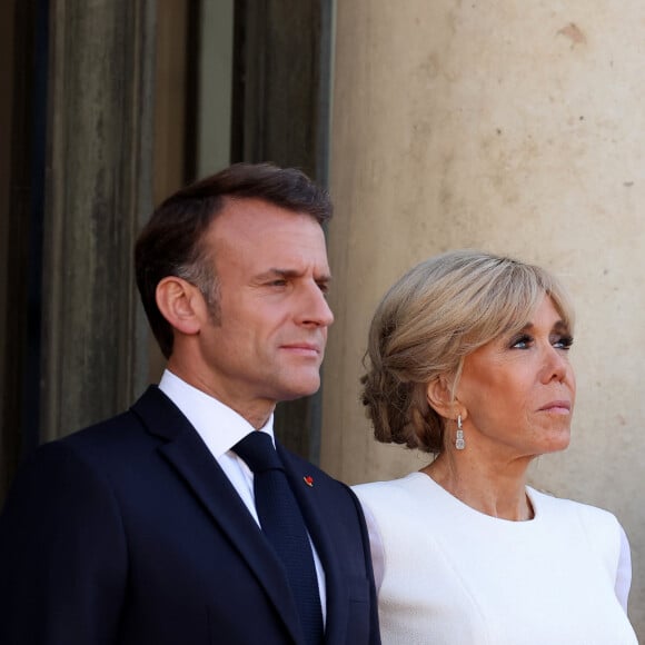 Emmanuel Macron et sa femme Brigitte - Dîner d'état en l'honneur du président des Etats-Unis et sa femme au palais de l'Elysée à Paris, à l'occasion de leur visite officielle en France. Le 8 juin 2024 © Jacovides-Moreau / Bestimage