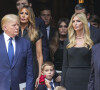 Donald Trump et sa femme Melania Trump, Kimberly Guilfoyle, Ivanka Trump - Obsèques de Ivana Trump en l'église St Vincent Ferrer à New York. Le 20 juillet 2022