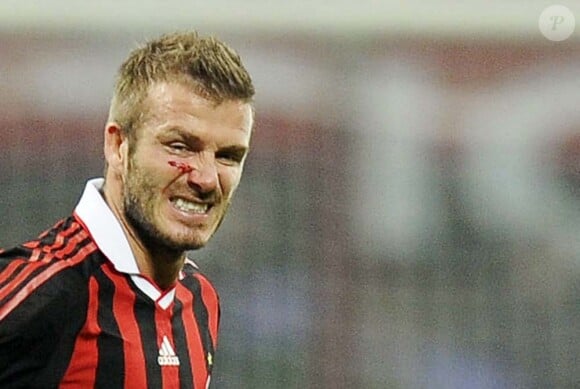 David Beckham pendant le match Milan AC - Chievo Vérone, à Milan, le 14 mars 2010 !