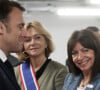 Le président français, Emmanuel Macron accompagné de Valérie Pécresse, présidente de la région Ile-de-France, Anne Hidalgo, maire de Paris, Stéphane Troussel inaugure le centre aquatique olympique (CAO) à Saint-Denis, Seine Saint-Denis, le 4 avril 2024, à quatre mois de l'ouverture des Jeux olympiques et paralympiques Paris 2024. © Stéphane Lemouton/Bestimage