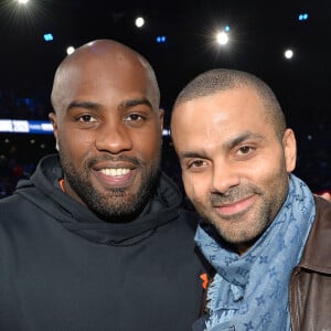 Teddy Riner et Tony Parker au match de NBA Game Paris 2020 entre les Bucks de Milwaukee et les Charlotte Hornet à l'AccorHotels Arena à Paris le 24 janvier 2020. © Veeren / Bestimage 