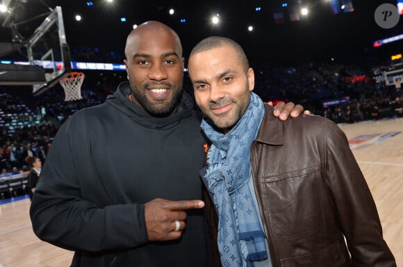 Teddy Riner et Tony Parker au match de NBA Game Paris 2020 entre les Bucks de Milwaukee et les Charlotte Hornet à l'AccorHotels Arena à Paris le 24 janvier 2020. © Veeren / Bestimage 