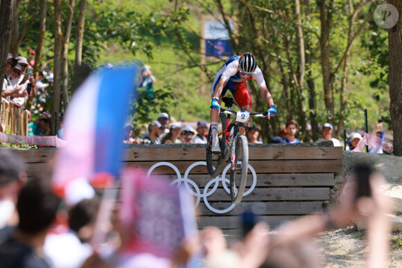 Victor Koretzky lors de l'épreuve de VTT cross country à Elancourt le 29 juillet 2024 lors des JO de Paris 2024. Photo: Jan Woitas/DPA/ABACAPRESS.COM