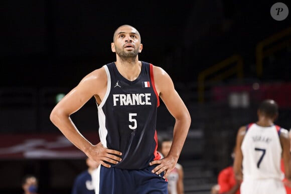 Nicolas Batum (Fra) - L'équipe de France de basketball masculine vice-championne olympique après la final de basketball contre les Etats-Unis aux Jeux Olympiques de Tokyo 2020 au Saitama Super Arena à Tokyo, Japon, le 7août 2021. Les Etats-Unis ont gagné 87-82. © Jean-Baptiste Autissier/Panoramic/Bestimage 