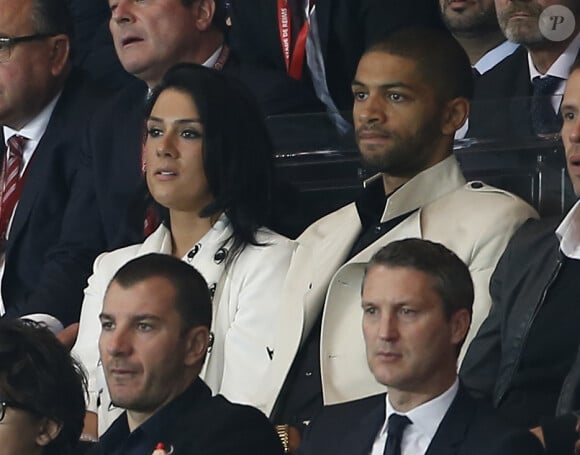 Nicolas Batum et sa compagne Aurélie - People au match de football PSG-Reims, lors de la 38ème journee de la Ligue 1 au Parc des Princes. Le 23 mai 2015 