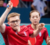 Après chaque point gagné, Alexis Lebrun lance un petit cri
 
Alexis Lebrun - La France perd contre Taiwan en double mixte - Jeux Olympiques 2024 le 27 juillet 2024.