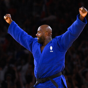 Finale - Teddy Riner ( FRA ) célèbre sa victoire contre Kim Minjong ( KOR ) lors des Jeux Olympiques de Judo à l'Arena Champ de Mars à Paris, France. © Federico Pestellini / DPPI / Panoramic / Bestimage