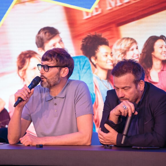 Cécilia Hornus, Laurent Kérusoré et Stéphane Henon lors de la rencontre avec l'équipe de Plus Belle La Vie, Encore Plus Belle (TF1), modérée par le journaliste Alexandre du Serie Mania Festival international Lille 2024, à Lille, France, le 16 mars 2024. © Stéphane Vansteenkiste/Bestimage 