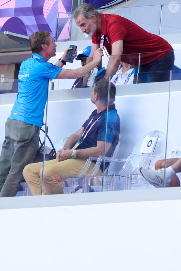 Henri, Grand-Duc de Luxembourg et le Roi Felipe VI d'Espagne assistent aux épreuves d'athlétisme le jour 10 des Jeux Olympiques d'été de Paris 2024 au Stade de France à Saint-Denis, près de Paris, France, le 5 août 2024. Photo par Nicolas Gouhier/ABACAPRESS.COM