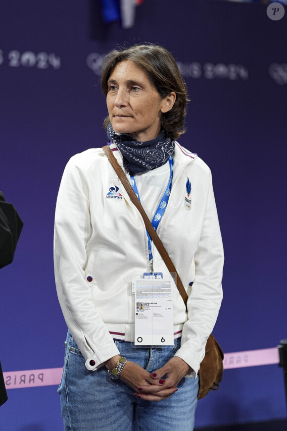 Amélie Oudéa-Castéra, ministre des sports en tribune lors de la demi-finale de volley-ball France / Italie lors des jeux olympiques Paris 2024 (JO 2024) le 7 août 2024. © Perusseau / Jacovides / Bestimage