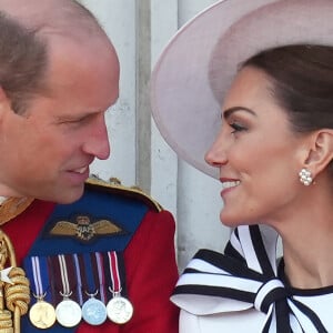 Le prince William, prince de Galles, Catherine Kate Middleton, princesse de Galles au balcon du Palais de Buckingham lors de la parade militaire "Trooping the Colour" à Londres le 15 juin 2024