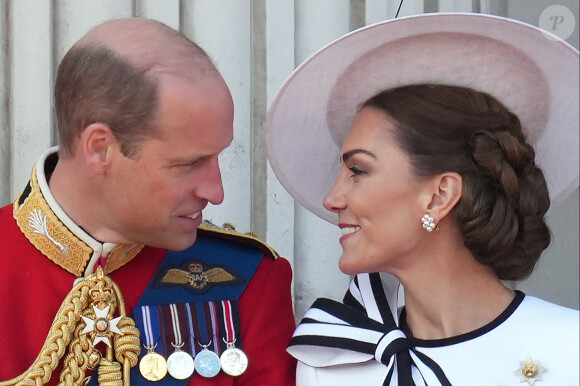 Le prince William, prince de Galles, Catherine Kate Middleton, princesse de Galles au balcon du Palais de Buckingham lors de la parade militaire "Trooping the Colour" à Londres le 15 juin 2024