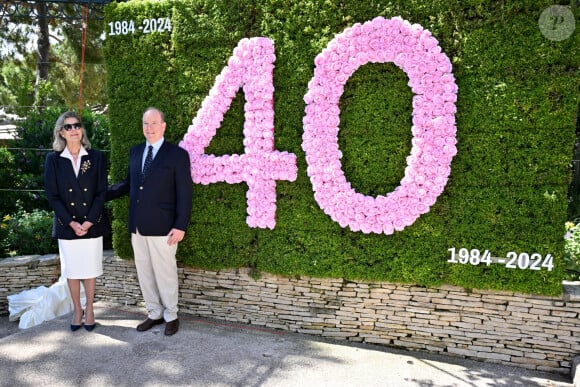 Le prince Albert II de Monaco et la princesse Caroline de Hanovre ont célébré les 40 ans d'existence de la Roseraie Princesse Grace, le 3 mai 2024, à Monaco. © Bruno Bebert / Bestimage 