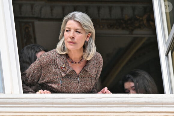 La princesse Caroline de Hanovre - Le prince de Monaco fête son anniversaire (66 ans) en famille sur la Place du Palais princier de Monaco, le 14 mars 2024. © Bruno Bebert/Bestimage 