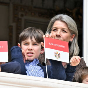 Raphaël Elmaleh et la princesse Caroline de Hanovre - Le prince de Monaco fête son anniversaire (66 ans) en famille sur la Place du Palais princier de Monaco, le 14 mars 2024. © Bruno Bebert/Bestimage 