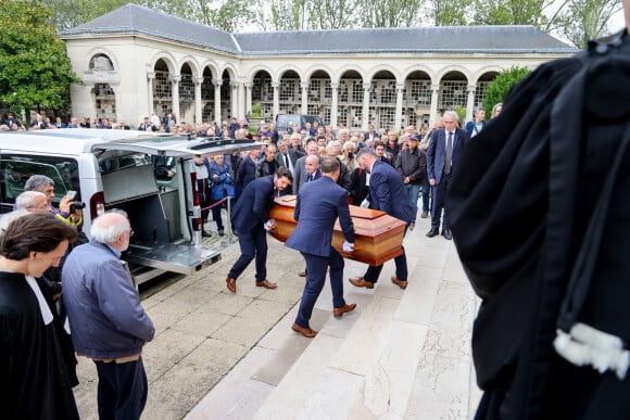 Le cercueil du défunt - Obsèques de Henri Leclerc en la salle de la Coupole du crématorium du Père-Lachaise à Paris, France, le 9 septembre 2024. © Dominique Jacovides/Bestimage