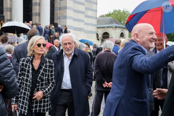 Dominique Strauss-Kahn (DSK) et sa compagne Myriam L'Aouffir - Sorties des obsèques de Henri Leclerc en la salle de la Coupole du crématorium du Père-Lachaise à Paris, France, le 9 septembre 2024. © Dominique Jacovides/Bestimage