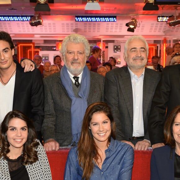 Roman Polanski, Michel Leeb, sa femme Béatrice, leurs filles Elsa et Fanny, Tom Leeb, Kevin Levy, Guy Savoy, Michel Drucker, Lisa Simone - Enregistrement de l'émission "Vivement Dimanche" à Paris, le 7 janvier 2015.