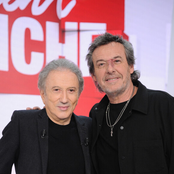 Exclusif - Michel Drucker et Jean-Luc Reichmann - Enregistrement de l'émission Vivement Dimanche présentée par M.Drucker au Pavillon Gabriel à Paris le 9 janvier 2024. Diffusion sur France 3 le 14/01/2024. 