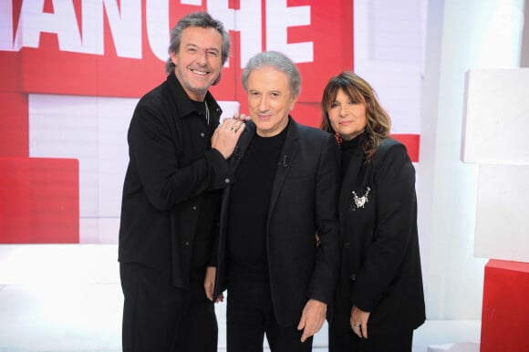 Exclusif - Michel Drucker Jean-Luc Reichmann et sa femme Nathalie Lecoultre - Enregistrement de l'émission Vivement Dimanche présentée par M.Drucker au Pavillon Gabriel à Paris le 9 janvier 2024. Diffusion sur France 3 le 14/01/2024. 