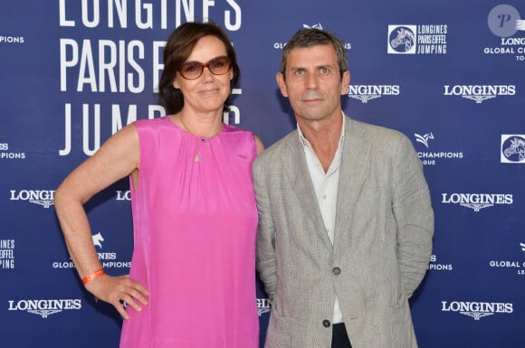 Exclusif - Frédéric Taddeï et sa compagne Claire Nebout - Photocall du déjeuner - Longines Paris Eiffel Jumping au Champ de Mars à Paris, France, le 5 juillet 2019. © Veeren Ramsamy/Bestimage