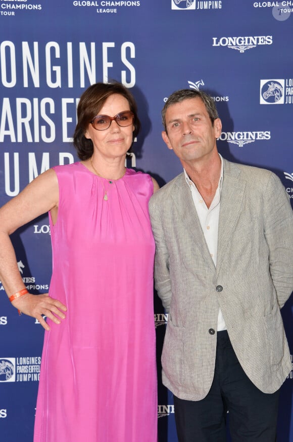 Exclusif - Frédéric Taddeï et sa compagne Claire Nebout - Photocall du déjeuner - Longines Paris Eiffel Jumping au Champ de Mars à Paris, France, le 5 juillet 2019. © Veeren Ramsamy/Bestimage