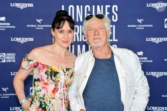 Exclusif - Hugues Aufray et sa compagne Muriel - Photocall du déjeuner - Longines Paris Eiffel Jumping au Champ de Mars à Paris, le samedi 6 juillet 2019. © Veeren Ramsamy/Bestimage