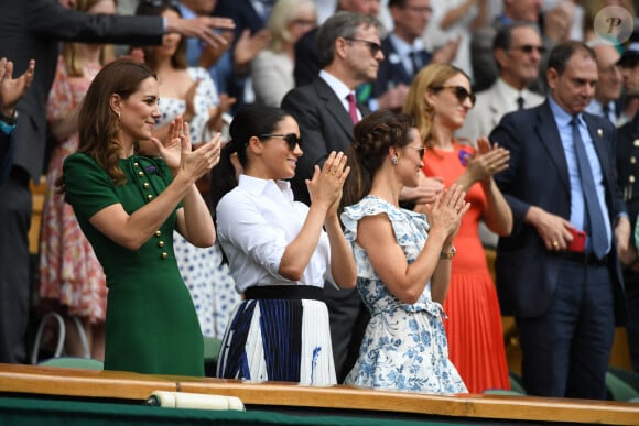 Pippa Middleton - Archives - Catherine (Kate) Middleton, duchesse de Cambridge, Meghan Markle, duchesse de Sussex, sont dans les tribunes lors de la finale femme de Wimbledon "Serena Williams - Simona Halep (2/6 - 2/6) à Londres le 13 juillet 2019. © Chryslène Caillaud / Panoramic / Bestimage 