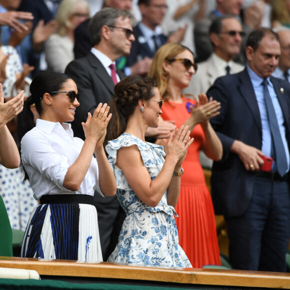 Pippa Middleton - Archives - Catherine (Kate) Middleton, duchesse de Cambridge, Meghan Markle, duchesse de Sussex, sont dans les tribunes lors de la finale femme de Wimbledon "Serena Williams - Simona Halep (2/6 - 2/6) à Londres le 13 juillet 2019. © Chryslène Caillaud / Panoramic / Bestimage 