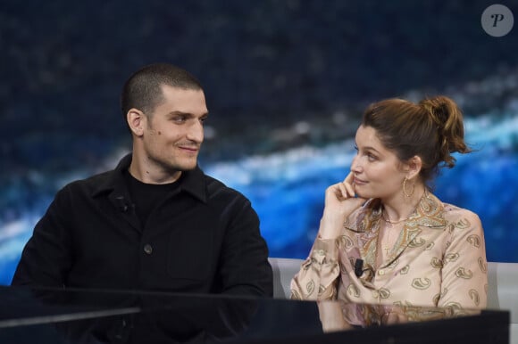 Naissance - Laetitia Casta maman pour la quatrième fois d'un petit garçon prénommé Azel - Louis Garrel et sa femme Laetitia Casta - Emission "Che Tempo Che Fa" à Milan en Italie le 7 avril 2019. 