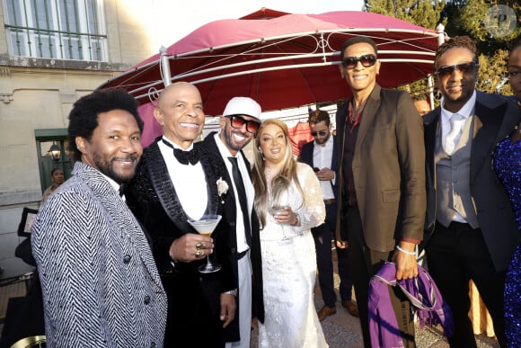 Exclusif - Francky Vincent avec Aziza, Benny B, le chanteur Sly et Thierry Cham - Mariage de Francky Vincent et Aziza El Batri dans leur domaine de Sinceny dans l'Aisne le 28 septembre 2024. © Cédric Perrin / Bestimage 