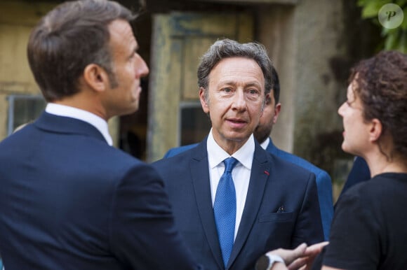 Stéphane Bern - Déplacement du président de république, Emmanuel Macron à l'occasion de la 41ème édition des journées européennes du patrimoine à Chartres, visite des ateliers de la Maison Lorin maitre verrier - Chartres le 20 septembre 2024. © Arnaud Hebert / Pool / Bestimage