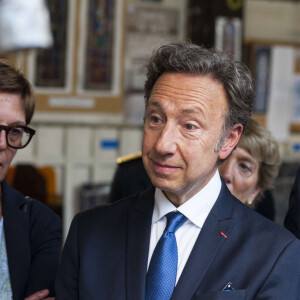 Stéphane Bern - Déplacement du président de république, Emmanuel Macron à l'occasion de la 41ème édition des journées européennes du patrimoine à Chartres, visite des ateliers de la Maison Lorin maitre verrier - Chartres le 20 septembre 2024. © Arnaud Hebert / Pool / Bestimage