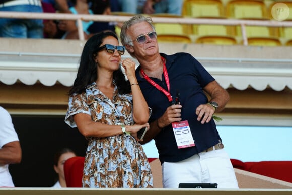 Franck Dubosc et sa femme Danièle Dubosc assistent au match de football AS Monaco - Rennes (1-1), Ligue 1 Uber Eats, au Stade Louis II à Monaco le 13 Août 2022. © Norbert Scanella / Panoramic / Bestimage 