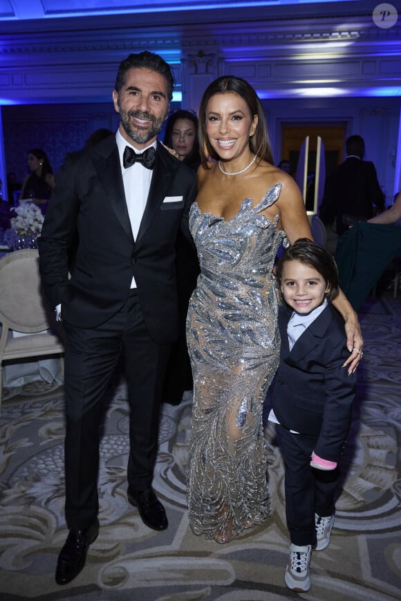 Exclusif - Eva Longoria, son mari José Antonio Bastón et leur fils Santiago Enrique Baston - 12ème édition de la soirée Global Gift Gala à l'hôtel Four Seasons George V à Paris le 5 octobre 2024.