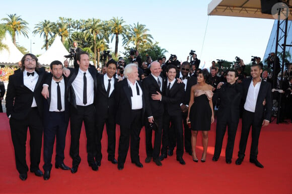 Adel Bencherif, Leïla Bekhti, Niels Arestrup, Jacques Audiard, Tahar Rahim, Hichem Yacoubi et Reda Kateb pour Un Prophète en 2009 à Cannes.