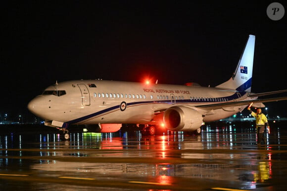 Un avion avec à son bord le roi Charles III et la reine Camilla arrive à Sydney pour entamer leur tournée en Australie et aux Samoa. Vendredi 18 octobre 2024. Photo par Victoria Jones/PA Wire/ABACAPRESS.COM